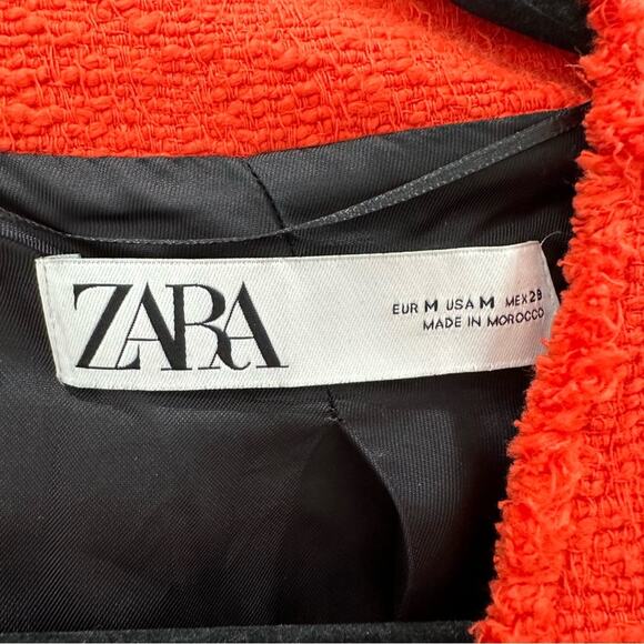 NWOT Zara Tweed Jewel Button Bright Orange Blazer. - Picture 6 of 10